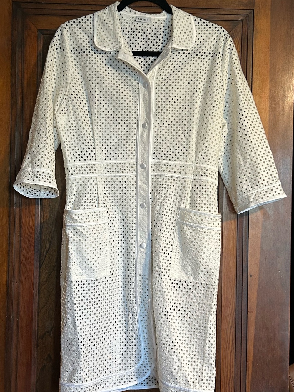 La Perla White Perforated Cotton Mini Dress Cover Up US 8